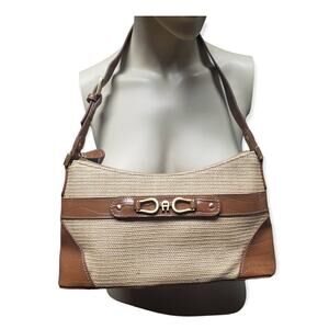 Etienne Aigner Straw / Leather Tan Adjustable Strap Shoulder Hand Bag Purse